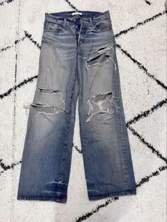 MOUSSＹ　ダメージ加工 ワイドレッグデニム