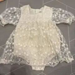 アイボリー 花柄刺繍 ベビードレス 9-12M