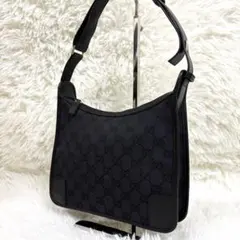 未使用級✨ グッチ ワンショルダーバッグ GG キャンバス レザー 黒 肩掛け
