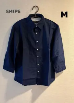 SHIPS シップス 七分袖シャツ M ネイビー 綿100% メンズのサムネイル