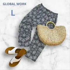 GLOBAL WORK パンツ ダマスク柄 リラックスパンツ L ストレッチ