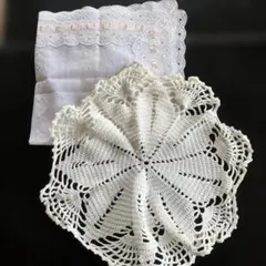 大判ハンカチ　レース編み敷き