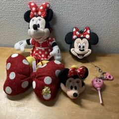 ミニーぬいぐるみキーホルダー大、小、ヘアゴム、ゴム製ミニポーチ、キーホルダー