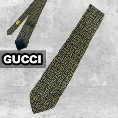 GUCCI ネクタイ ネイビー/イエロー ロゴパターン