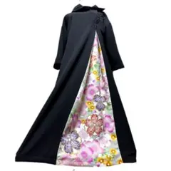 振袖　着物リメイク　ドレス　黒×桜づくし　和柄　ワンピース　ハンドメイド