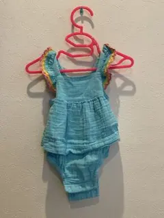 水色 フリル付きロンパース 95cmまで対応