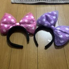 【美品】ミニーマウス　水玉模様　デカリボン　カチューシャ　紫　ピンク　デイジー