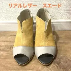 AU BANNISTERイエローグレーオープントゥブーティ37 23.5cm