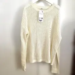 ユニクロ 麻混メッシュニット 長袖 M 新品タグ付 白