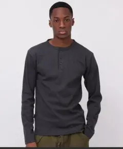 HENLEY NECK T-SHIRT /リブ 長袖 ヘンリーネック Tシャツ