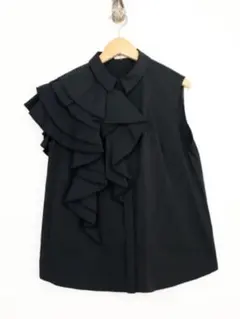 Sov. ブラック フリルノースリーブシャツ 36