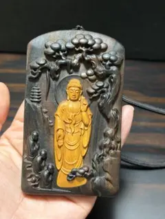 시모카기 오히라 여래 혼존 목각 펜던트 높은 돋을새김 부적