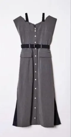 REDYAZEL スカラ襟前ドット腹プリーツワンピース