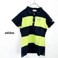 adidas アディダス　ポロシャツ 半袖 ボーダー　ロゴ　綿混　ネオンカラー