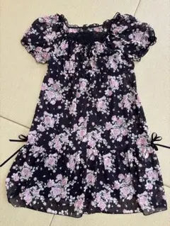 LEST ROSE花柄半袖ミニワンピース チュニック 黒