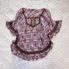 coquette 姫カジ♡ハシゴレース フリンジ レースアップポンチョ型ブラウス