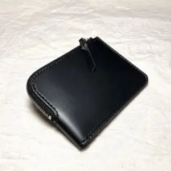 イタリアンレザー L字ファスナー財布 本革 総手縫い コンパクト財布 黒 メンズ