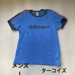 メンズ　adidas ターコイズブルー　Tシャツ　L cotton100%