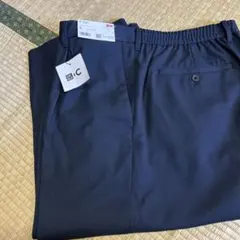 【XL】タックワイドテーパードパンツ ネイビー