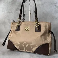 COACH トートバッグ シグネチャー kisslock がま口 バイカラー 茶