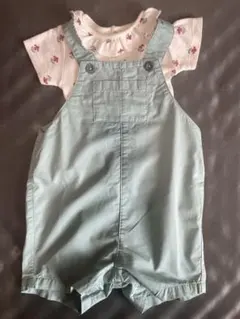 プチバトー オーバーオール サロペット ロンパース 70cm グリーン 花柄