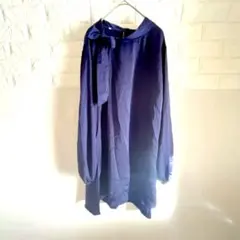 セレモニーにも！長袖チュニック 【XL 】ネイビー リボン付き