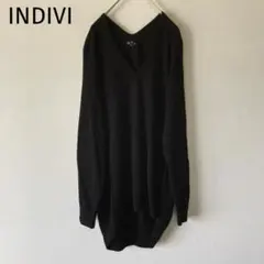 インディヴィ ドルマンニット　羊毛・カシミヤ混　ブラック　モノトーン　上質 春