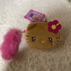ハイビスカス日焼けハローキティ ミニフェイスポーチ ファー付き