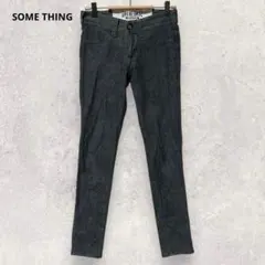 サムシング ミモ デニムパンツ スキニー S ダークグレー 総柄 ストレッチ