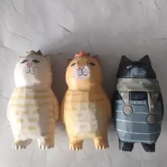 置物 3体セット 木彫り オブジェ 飾り 木製 インテリア雑貨 猫 木彫　ねこ