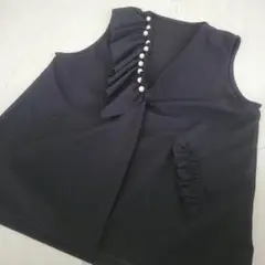 ジレ　フリル　パール　ベスト　黒 ブラック