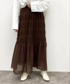 ロングスカート ブラウン シャーリング フレアのサムネイル