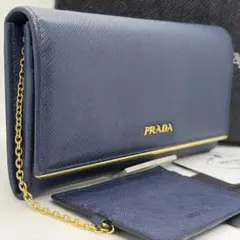 美品✨️プラダ 長財布 折り財布 レザー サフィアーノ パスケース 紺