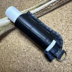 リップケース　本革　牛革　クロコダイル　型押し　ブラック　dカン ②