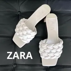 【極美品】ZARA イントレチャートミュール サンダル 白 35 定番 スクエアのサムネイル