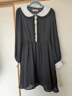 AnkRougeフリル付丸襟長袖ミニワンピース黒白難あり