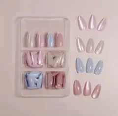 【4色96枚】ネイルチップ ワンホン 韓国 ちゅるん マグネット ラメ