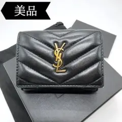 ◇サンローランパリ◇レザー/Vステッチ/YSLロゴ/コンパクトウォレット/財布