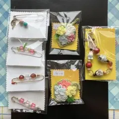 多色ビーズと動物モチーフのブローチセット