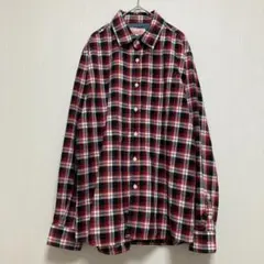 長袖シャツ ブラウス 赤 黒 チェック柄 メンズ LL カジュアル 春秋