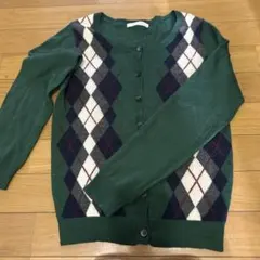 グリーン アーガイル柄 長袖カーディガン