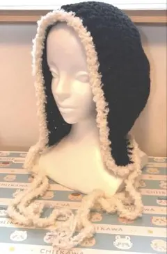 黒メイン　バラクラバ　ハンドメイド　帽子