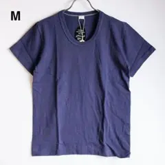 【一点のみ】日本製 無地 Uネック 半袖Tシャツ M ネイビー