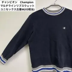 チャンピオンマルチラインリブスウェット トレーナー男女古着M(XS相当)刺繍ロゴのサムネイル