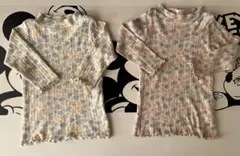 リブ編み花柄ハイネック長袖Tシャツ2枚セット