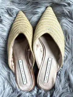 zara 編み込みミュール　麦わら　フラット　38