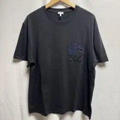 6430【未使用級・XL】ロエベ LOEWE アナグラム刺繍Tシャツ 黒×青 