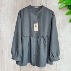 【新品 未使用】ハニーズチュニック L くすみブルー ピンタック長袖ブラウス