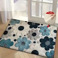 玄関マット 花柄 ブルー 滑り止め付 青 北欧 インテリア 40cm×60cmのサムネイル