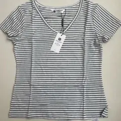 ✨️XS 半袖 Tシャツ レディース カットソー Vネック　ボーダー　グレー